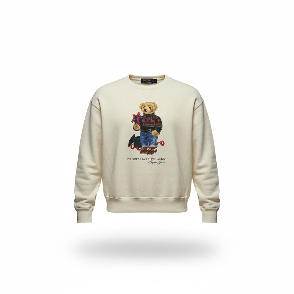 Polo Ralph Lauren Womens XXL White Polo Bear Graphic Crewneck Sweatshirt Holiday - Picture 1 of 11
